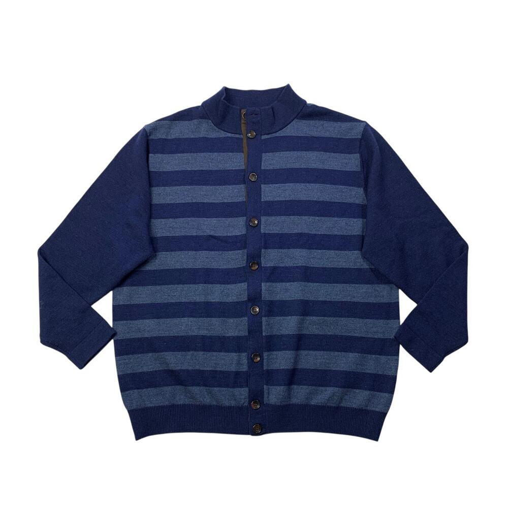 Turtleson Sweater Men XL Extra Large Navy Blue Wool Spike Rugby Striped Cardigan
